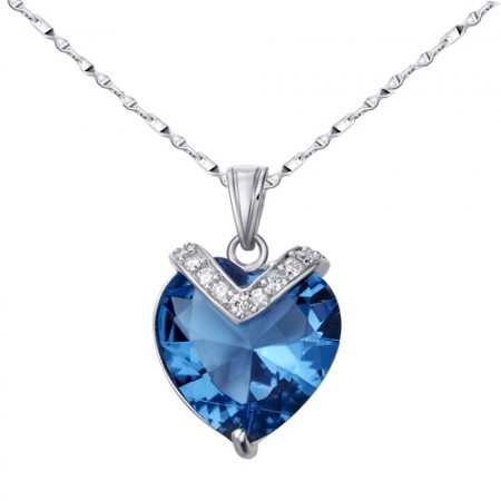 Romantic Heart Of The Ocean 925 Sterling Silver Rhinestone Pendant Women's Necklace