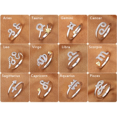 12 Constellations Opening Adjustable 925 Sterling Silver Platinum Plated Rings